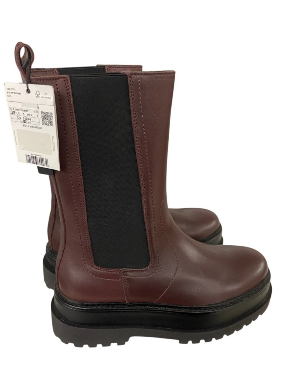 Mango Chelsea Boots Womens EU 38 7.5 Brown Platform Lug Sole Bota 618Renoir NWB